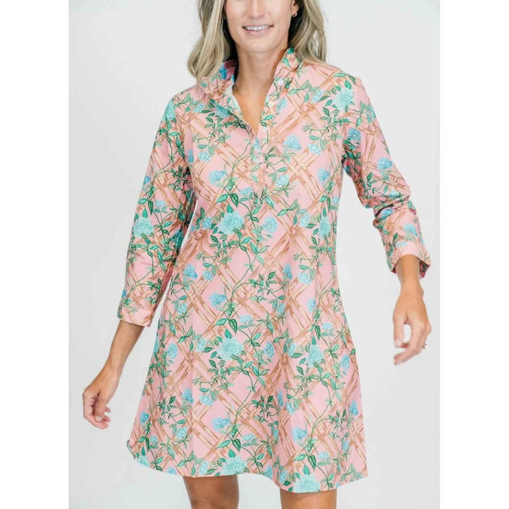 NWT Marigold By Victoria Dunn‎ Pink Floral Print Peasant Mini Shirt Dress Sz XL